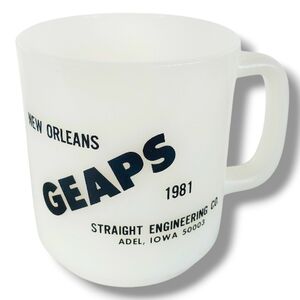 1981 New Orleans City Vintage White Glass Mug GEAPS Grain Elevator & Processing
